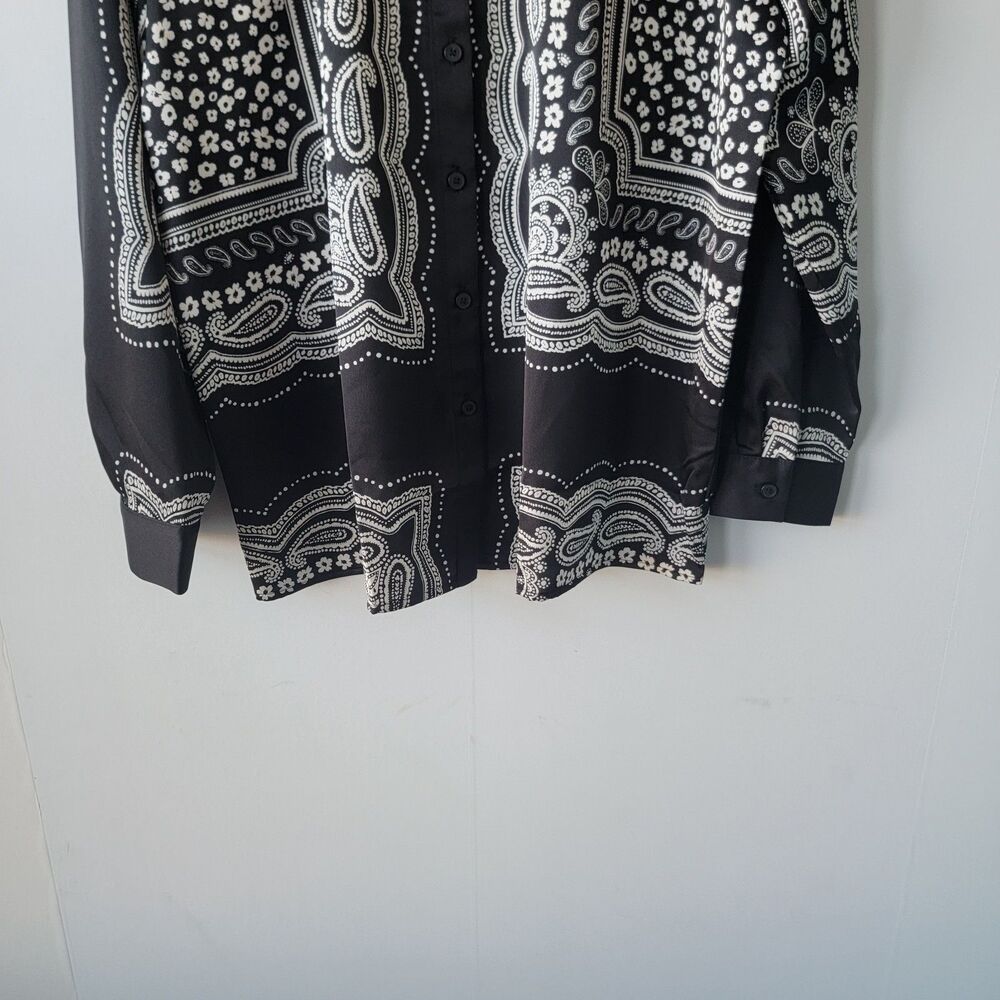 LOFT womens Paisley Everyday Relaxed Shirt sz L Long sleeves with button cuffs - Picture 4 of 8